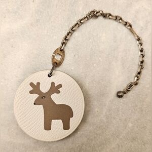 HERMES Reindeer White Leather 925 Sterling Silver Bag Charm